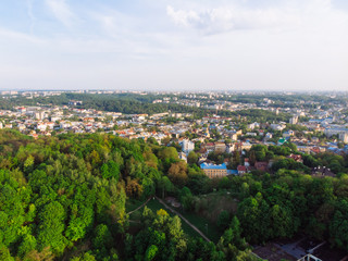 aerial view of city on sunlight