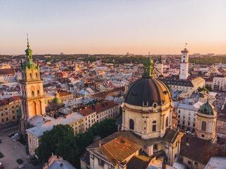 Obraz premium aerial view of old european city on sunset