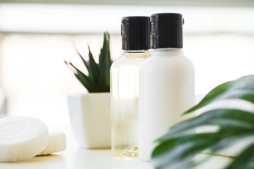 Wellness Products and Cosmetics. Spa still life with blossoms of rose and essential oils