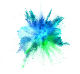Fototapeta na wymiar Explosion of coloured powder on white background
