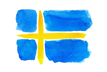 The Swedish flag painted on white paper with watercolor