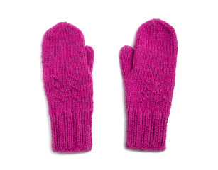 Pink mittens isolated on white background