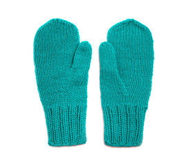 Green mittens isolated on white background