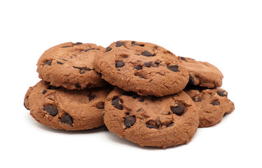 Chocolate chip cookie on white