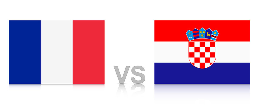 France vs. Croatia. 2018 tournament. National flags with reflection isolated on white background.