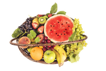 Isolated fruit basket on white background