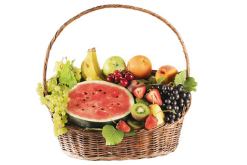 Isolated fruit basket on white background