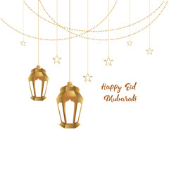 Ramadan mubarak background. Happy eid mubarak greeting card design with lantern vector illustration. Lantern realistic illustration. Lantern illustration with golden color.