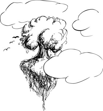 Sketch of a tree in clouds by jziprian