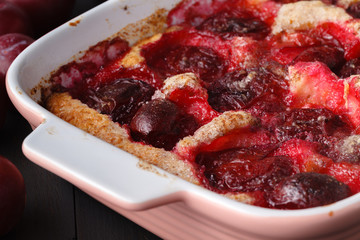 Fresh plum pie with regional harvesting fruit