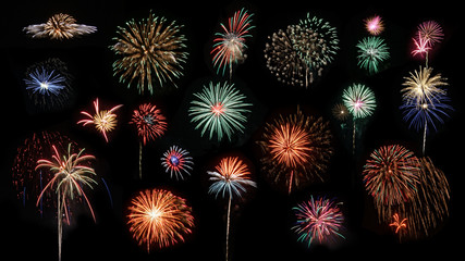 Fototapeta premium Fireworks explode over the Des Moines skyline. This is a composite of multiple fireworks set off on July 3rd, 2018.