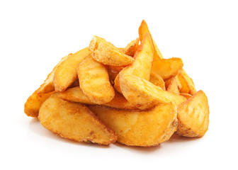 Fried Potato wedges. Fast food. Isolated on white