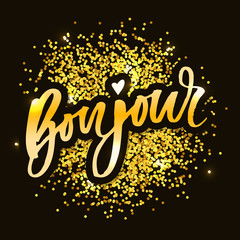 Bonjour Paris Phrase Vector Lettering Calligraphy Brush Gold © 1emonkey