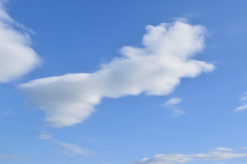 Obraz premium A beautiful cloud is flying in the blue sky.