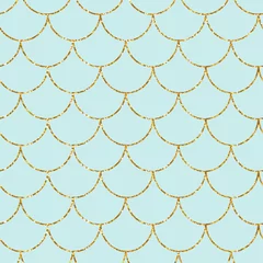Velvet curtains Girls room Mermaid or fish gold glitter scales seamless pattern. Fashion print. Vector illustration.