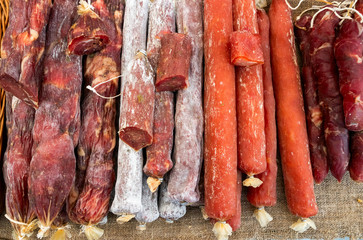 Assortment of sausage of different intensity and cooking time