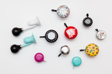 Obraz premium Set of different bicycle bells on white background