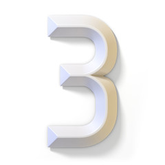 White dimensional font number 3 THREE 3D