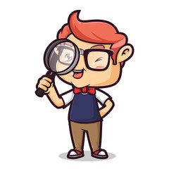 Nerd Geek With Magnifying Glass