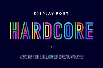 Line condensed alphabet and font. Colorful uppercase outline letters. Type, typography letter line font in coloured rainbow style. Hand-drawn modern narrow sans serif line font for headline. Vector