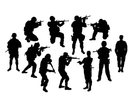 Soldier and Police Silhouettes, sign and symbol, art vector design