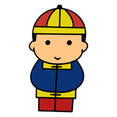 Chinese people cartoon illustration isolated on white background for children color book