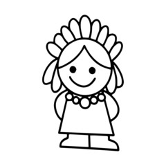 Tribe girl cartoon illustration isolated on white background for children color book