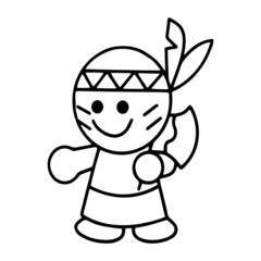 Tribe boy cartoon illustration isolated on white background for children color book