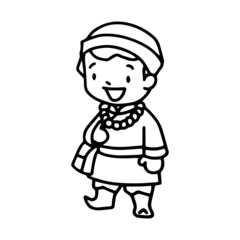 Mongolian kid cartoon illustration isolated on white background for children color book