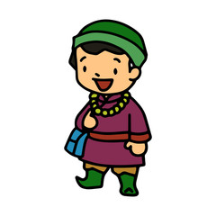 Mongolian kid cartoon illustration isolated on white background for children color book