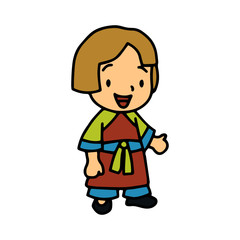 Obraz premium Little girl cartoon illustration isolated on white background for children color book