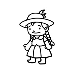 Little girl cartoon illustration isolated on white background for children color book