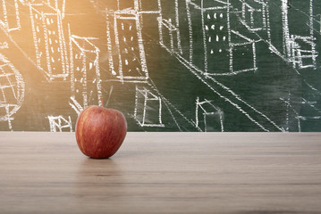 Seabed on wooden floor,The background is blackboard in the classroom.
