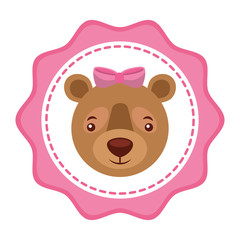 cute bear girl with bow decoration label