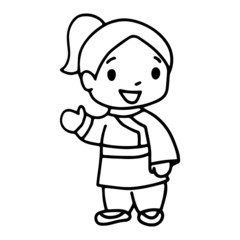 Classic Chinese kid cartoon illustration isolated on white background for children color book