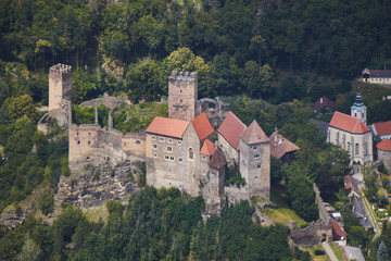 Fototapeta na wymiar Aerial closeup view of medieval castle Hardegg in Austria.