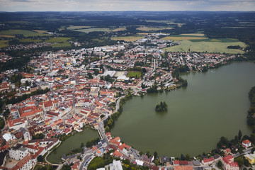 Naklejka premium Aerial view of city Jindrichuv Hradec in South Bohemia, Czech Republic.
