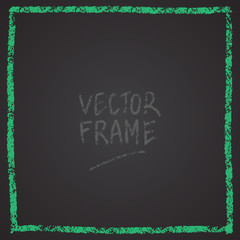 Frame drawn with a crayon. Wax crayon empty shape. Vector image of hand drawn stroke frame. Green sguare outlined shape.