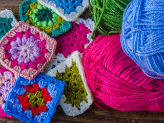 colorful wool and granny square