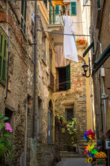 Vertical View of an Alley in the city of Corniglia, in the Italian National Park of the Cinque Terre.