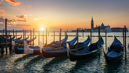 Sunrise in San Marco square, Venice, Italy. Venice Grand Canal. Architecture and landmarks of...