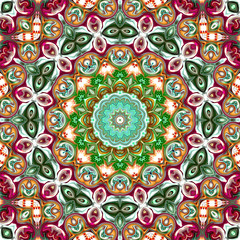 Colorful digital art, Oriental pattern, geometric texture, Mystical motif,  Abstract background, Fantastic design.