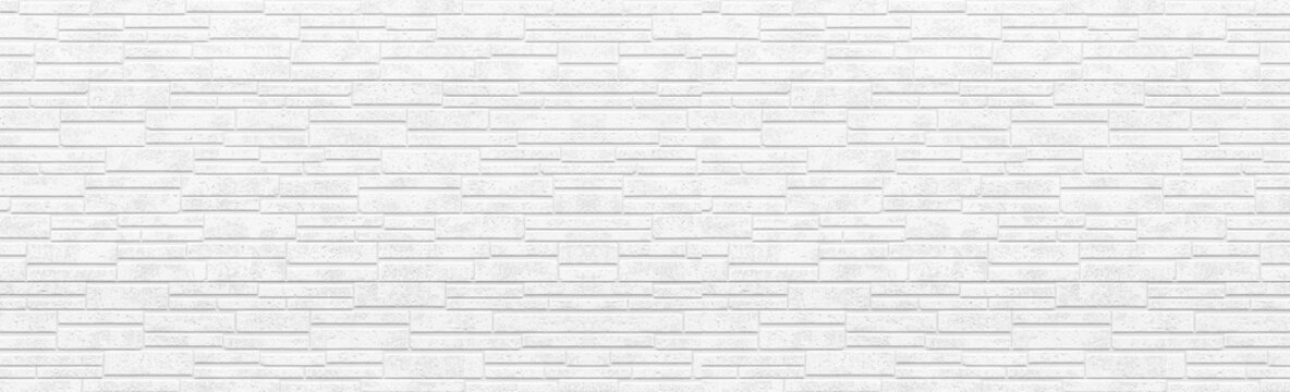 Fototapeta Panorama of white modern stone wall pattern and background