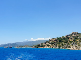 Fototapeta na wymiar Beautiful Blue Sea on from yacht in Turkey