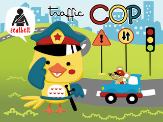 Vector cartoon of funny traffic cop 