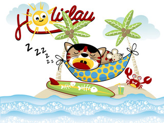  cartoon vector of holiday in little island with funny animals
