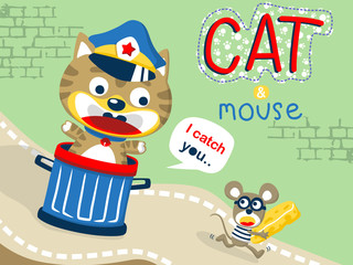 vector cartoon of cat and mouse