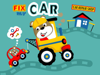 Little animals cartoon vector with vehicles