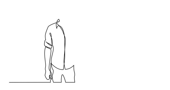 Animation of continuous line drawing of standing man in despair