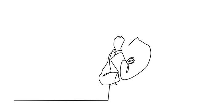 Animation of continuous line drawing of businessman thinking hard